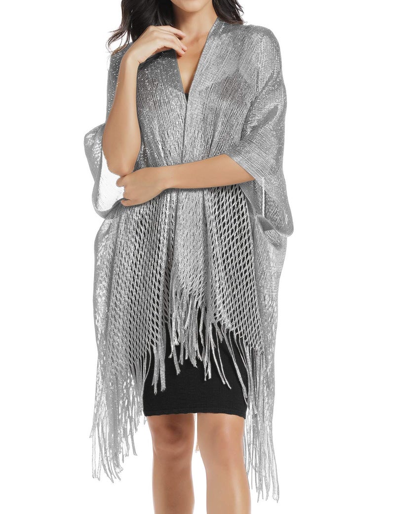 Rheane Silver Shawl for Women Kimono Cardigan Silver Shawl Wrap Swim Cover Up for Women Formal Cover Up For Evening Event - Image 2